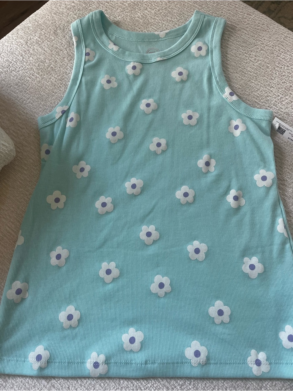 wonder nation Mint Green Floral Ribbed Tank Top